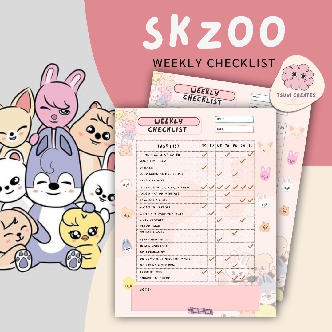 kpop straykids skzoo weekly digital planner checklist tsuvishop