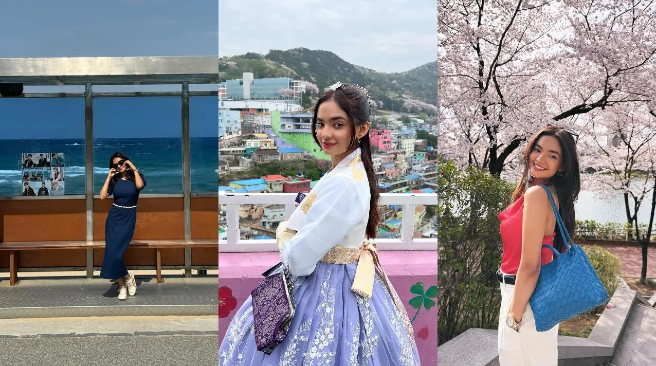 Anushka Sen wears a hanbok visits BTS bus stop during her trip to South Korea