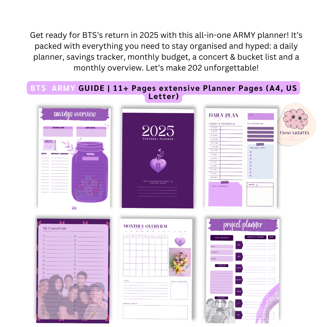 BTS Army Comeback Planner bundle & Savings Plan Digital Planner Tsuvishop Kpop Shop