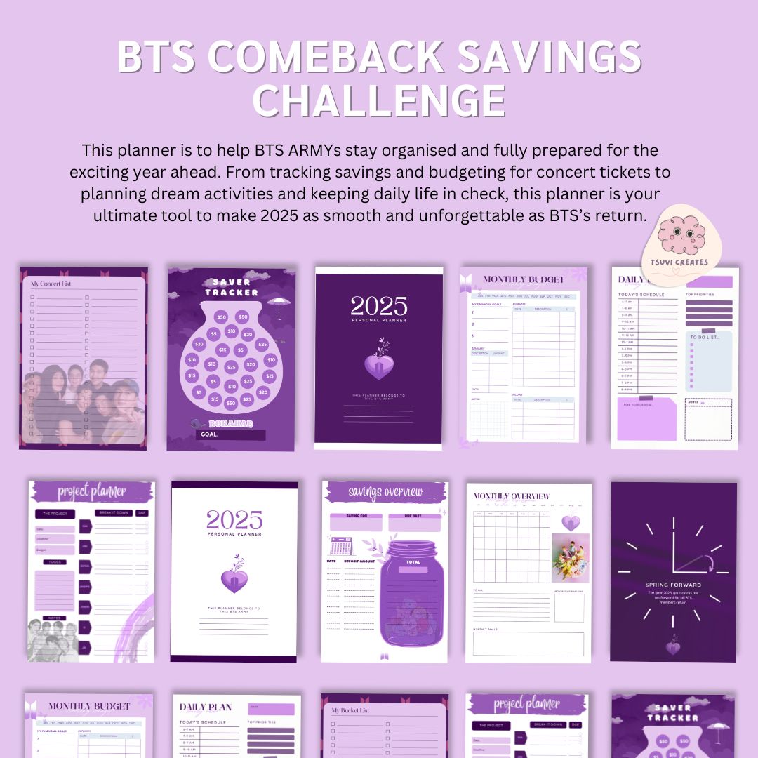 BTS Army Comeback Planner bundle & Savings Plan Digital Planner Tsuvishop Kpop Shop
