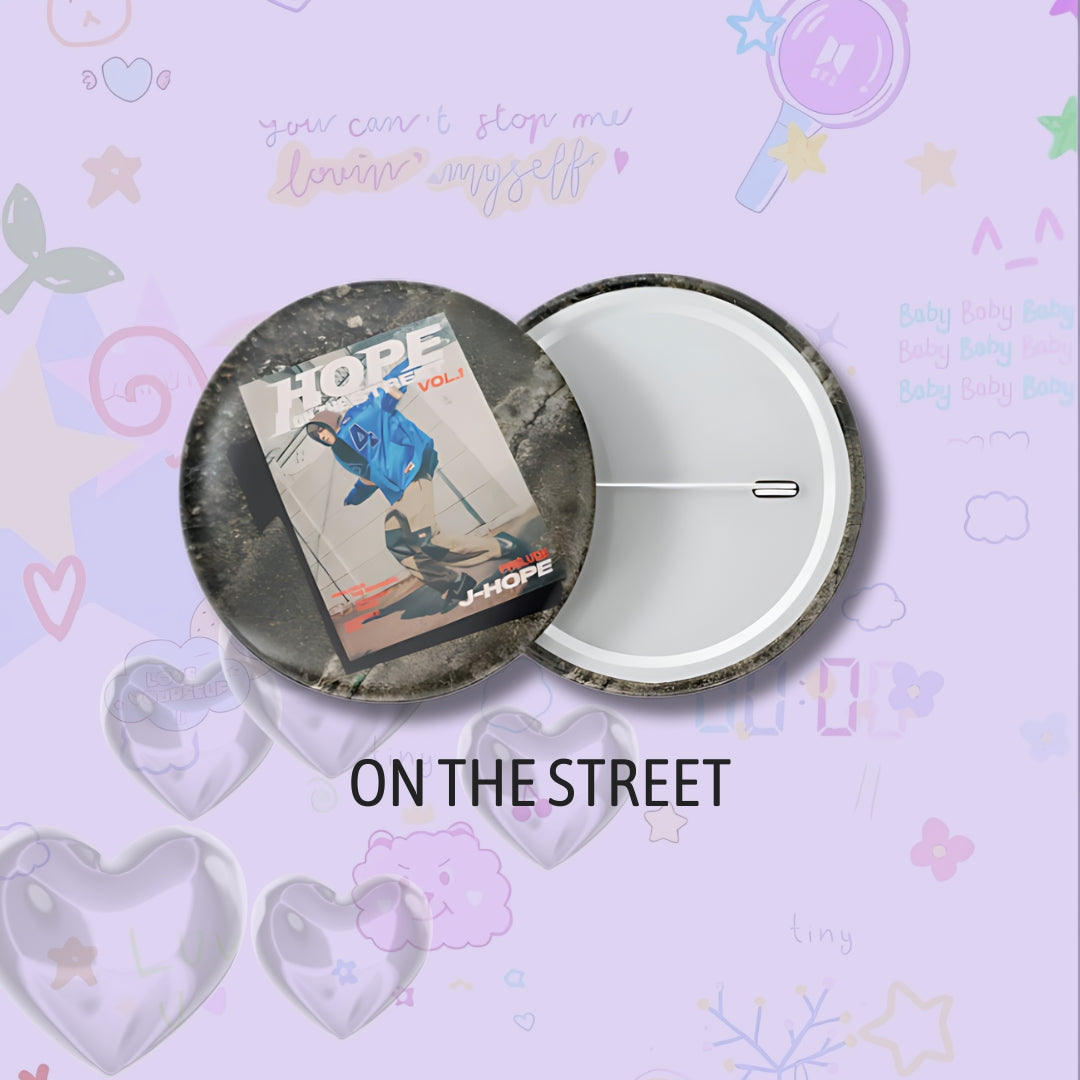 BTS Solo Album Cover Pin Badge, BTS jhope on the street badge pin tsuvishop