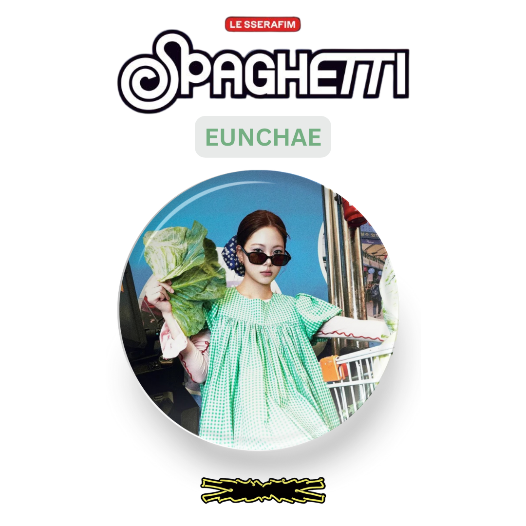 LE SSERAFIM Spaghetti Button Pin Badge (1.5" Diameter): KPOP Merch Pin Backs Tsuvishop K-POP Merch Shop
