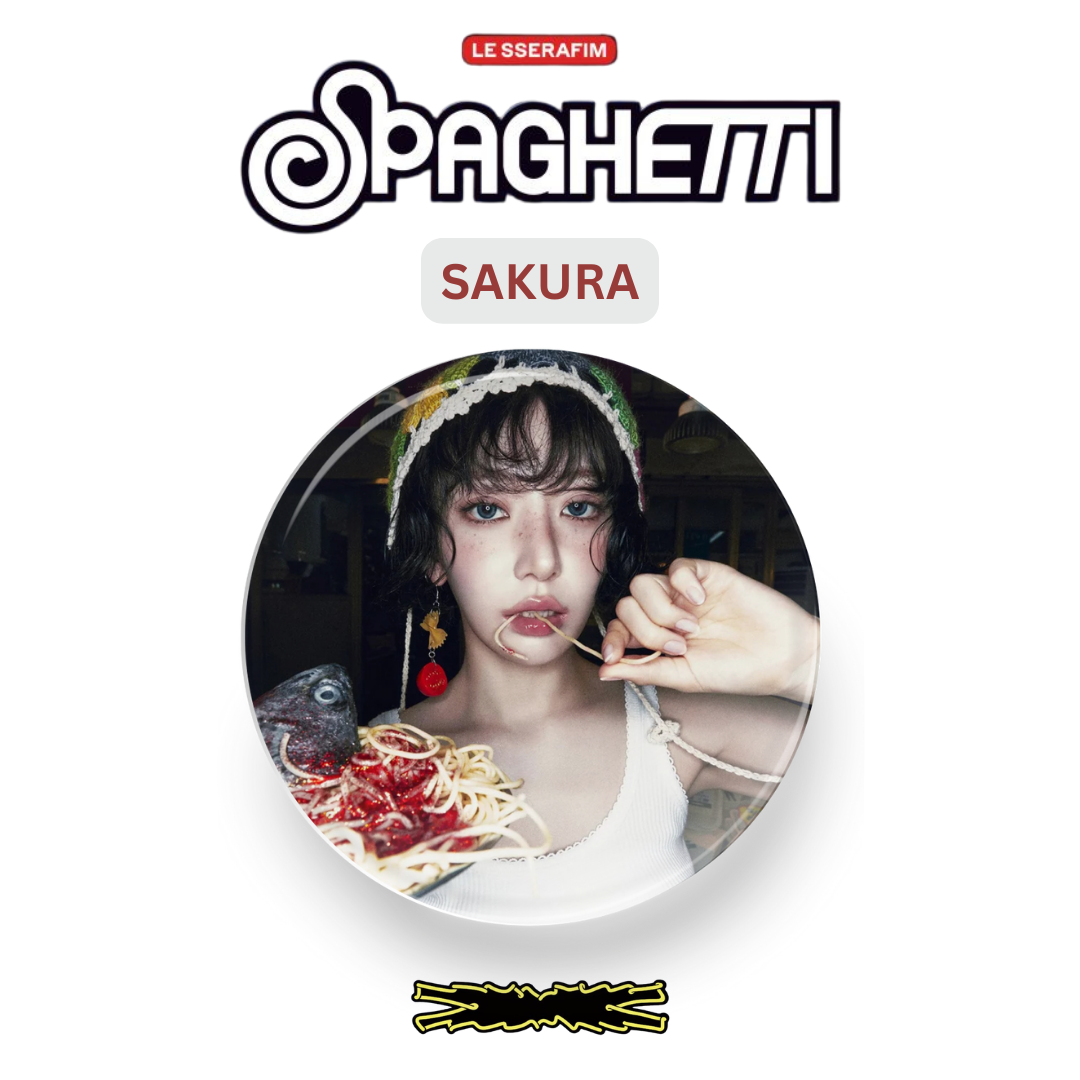 LE SSERAFIM Spaghetti Button Pin Badge (1.5" Diameter): KPOP Merch Pin Backs Tsuvishop K-POP Merch Shop