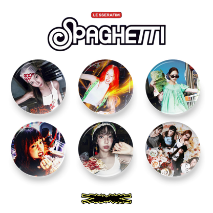 LE SSERAFIM Spaghetti Button Pin Badge (1.5" Diameter): KPOP Merch Pin Backs Tsuvishop K-POP Merch Shop