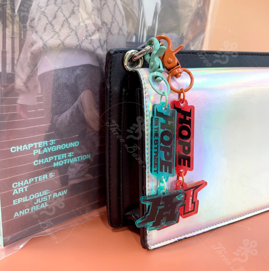Our BTS Jhope OnTheStreet Keychain! A perfect pendant accessory for your bag, mobile, or phone, made from high-quality acrylic. Color decorative piece inspired by Hobi's unique style. Tsuvishop